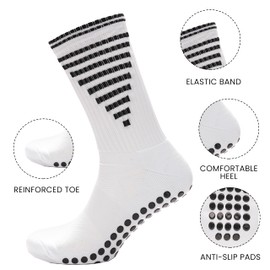 Sock Stack 3 Pairs Football Grip Socks Anti Slip Sports Sock For Men Football Gym Yoga Running Trekking Hiking, 6/8 White