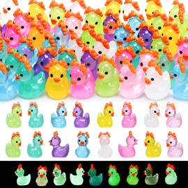 GGSTDDUP 80 Pack Luminous Mini Resin Ducks, Cute Bow Tie Duck, Multicolor Tiny Duck Bulk Glow in The Dark, Miniature Ducks Figures for Dollhouse Fairy Garden Landscape Aquarium Decoration (8 Colors)