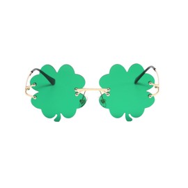 WDZAYXC Clover Glasses, Leaf Clover Metal Frame Glasses, Trendy Glasses for Party (4-Green)