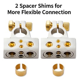 LEIGESAUDIO 0/2/4/8/10 AWG Gauge Positive & Negative Battery Terminal Clamp-Glod(Pair) (with Cover) (LGB-51)