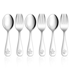 Homikit Children's Cutlery Set, 6-Piece Stainless Steel Children's Cutlery Set with Engraving for Boys Girls, 3 Children's Spoons and 3 Children's Forks for Toddlers from 1-3 Years, Rustproof and