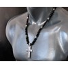 ElisaJewelryArt - Stainless Steel Cross Pendant Natural Black Onyx Beaded