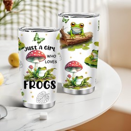 MoYueno Frog Gifts for Women, 20oz Stainless Steel Just a Girl Who Loves Frogs Tumbler with Brush & Straw, Animal Gift for Lovers, Animal Cup, Frog Mug, Gifts for Fathers Day