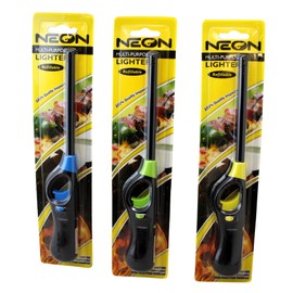 3-Pack Multi-Purpose Refillable BBQ Lighters - Adjustable Flame, Safety Lock, Assorted Colors