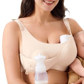 JOYNCLEON Wireless Hands-Free Pumping Bra, Adjustable with Extendable Straps and Hook Extende (US, Alpha, X-Large, Regular, Regular, Beige, Hands Free Pumping Bra 2.0)