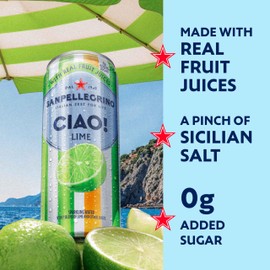 Sanpellegrino CIAO Lime Sparkling Water, Low-Calorie Italian Sparkling Water with Real Fruit Juices, 0g Added Sugar, 24-Pack
