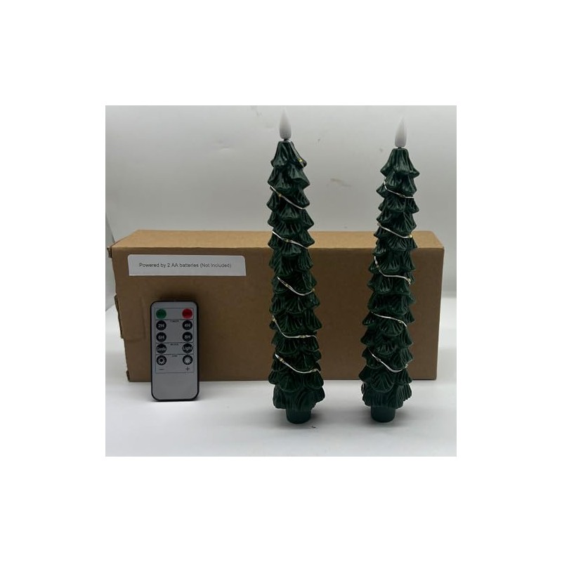 Christmas Tree Taper Candles with Flickering String Lights, 7.9 Inch