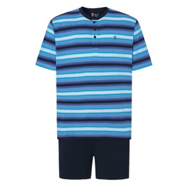 El Búho Nocturno Men's Short Cotton Summer Pyjamas Short Sleeve Men's Classic Pyjamas Striped Checked Large Sizes (Pj Knitted Blue 3036_33) (XXL)