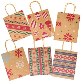 24 Christmas Kraft Gift Bags with Assorted Christmas Prints for Kraft Holiday Paper Gift Bags, Christmas Goody Bags, Xmas Gift Bags, Classrooms and Party Favors by Joiedomi