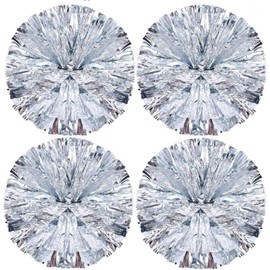 Hlonon 4 Pack Cheerleader Pom Poms Sports Dance Cheer Plastic Pom Poms Cheerleading for Sports Team Spirit Cheering (Silver,50g)