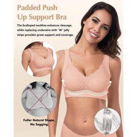 LEYSHE Wireless Support Bra Full Coverage Padded Push Up Bra No Underwire V Neck Comfortable Seamless Wireless Bras for Women Pink