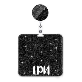 ANDGING Black LPN Badge Buddy and Badge Reel Set Horizontal LPN Badge Card Holder Nurse Acrylic Bling Badge Buddies Glitter Badge Cards Badge Reels Retractable Nursing Gifts Medical ID Card A58KL