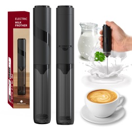 WBJHYM Travel Milk Frother with Cover, Battery-Operated Electric Foam Maker Frother Wand, Milk Foamer Electric Mini Drink Mixer for Coffee, Cappuccino, Lattes, Frappe, Matcha and Hot Chocolate, Black