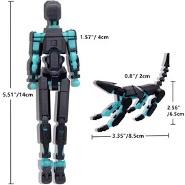 masijssa T13 Action Figures Set (Assembly Completed) Dummy 13 Titan 13 Robot Action Figure 3D Printed Robo Multi-Jointed Movable Action Figure Toy with Full Articulation (Black Blue Figure + Dog)