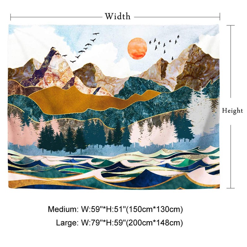 Ruibo Mountain Tapestry Wall Hanging, Forest Tree Sunset Tapestry/Nature Landscape