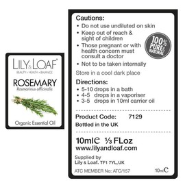 Lily & Loaf Rosemary Organic Essential Oil (Rosmarinus officinalis) | 100% Pure & Natural | 10ml