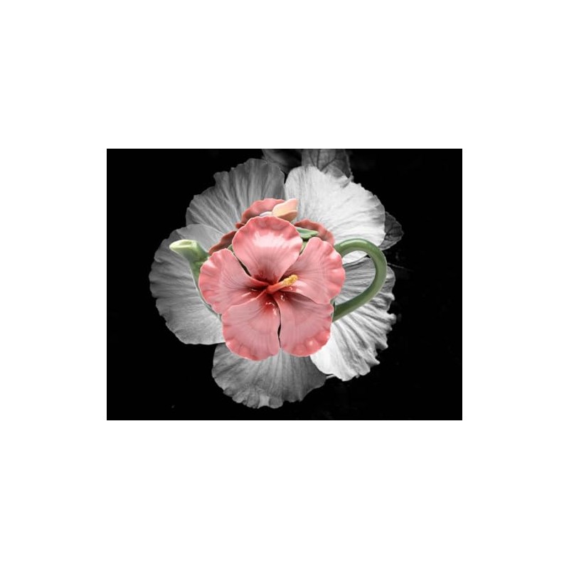 Fine Porcelain Pink Hibiscus Flower Teapot, 6 3/4" L