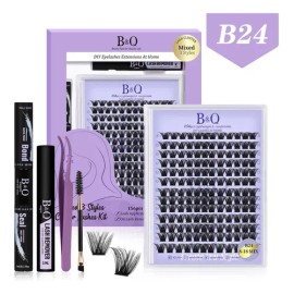 Extensiones De Pestañas Kit 156pcs B24 Bq Lash Clásicas Y Gruesas Pestañas Tupidas 8-18mm Color Negro B&q Bqlash Kit Pestañas Bq