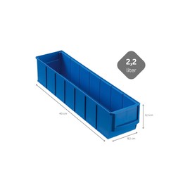 PROREGAL Blue Industrial Box 400 S, H x W x D 8.1 x 9.1 x 40 cm, 2.2 Litres, Storage Box, Assortment Box, Small Parts Box