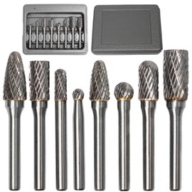 Carbide Burr Kit 8pcs with 1/4''Shank Double Cut Solid Power Tools Tungsten Carbide Rotary Files Bits for Machining Iron, Steel Casting, Carbon Steel, Alloy Steel, etc.