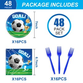 48Pcs Soccer Birthday Party Supplies for 16 Guests - Soccer Party Plates and Napkins Forks Soccer Game Theme for Kids Baby Shower Birthday Party Decorations