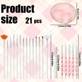 21 Pcs Nail Art Tool Set, 15 Piece White Nails Design Tools Brush Sets, 5 Piece Pink Double-Ended Dotting Pens with Resin Nail Art Palette for Home DIY Manicure Nails Salon