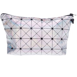 PREMYO Make-Up Pouch Cosmetic Bag Toiletry All Over Print Design Shiny Silver Fits in Handbag Ideal for Essentials Traveling Suitable as Pencil Case