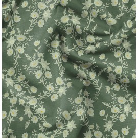 Soimoi Florals Print - Green, Pure Silk Fabric - 42 Inch Wide, 1 Yard, Lightweight Material, Perfect For Elegant Dresses, Sarees, Scarves, Evening Wear