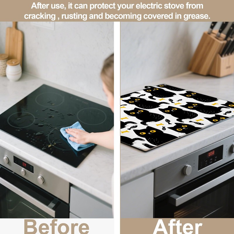 Stove Top Covers for Electric Stove,Cute Black Cat Fish Heat