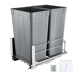 VEVOR Pull-Out Trash Can, 50 QT x2 Double Under Mount Kitchen Waste Container, Heavy Duty Garbage Recycling Bin with Door Kit and Soft Close Slide, for Kitchen Cabinet, Sink, Under Counter (Grey)