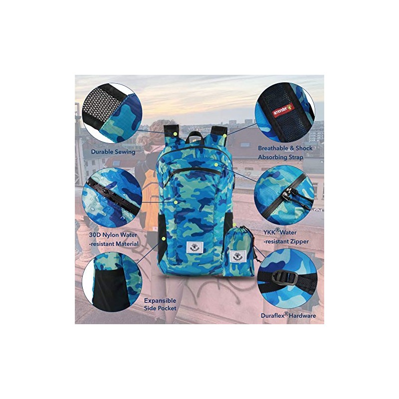 4Monster Water Resistant Foldable Backpack, Packable Hiking Daypack, Ultralight Travel