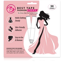 Best Tape Fashion Strips – 50 Double-Sided Clothing & Body Tape Strips | Gentle, Skin-Safe Adhesive | Invisible, Strong Hold for Dresses, Tops, V-Necks & More (½ x 3") (Durable Strength)