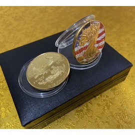 American Fine Gold & Silver Eagle Commemorative Coins, Statue of Liberty Gold Plated Coin Colored Edition Collection Coin 2 Pack (American Eagle Coin)