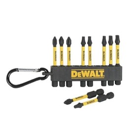 DEWALT FlexTorq 10-Piece 2in Steel Hex Impact Driver Bit Set with Carabiner Clip, for Drills & Impact Drivers (DWA2MXB2IRCARC)