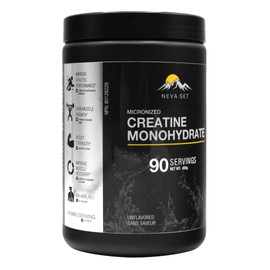 Creatine Monohydrate Unflavored 3-Month Supply of 5000mg NevaSet Creatine Monohydrate, For muscle growth, increased strength, enhanced energy output, improved athletic performance, and cognitive health. 450g/90 Servings.