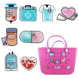 bogbago Nurse Charms for Bogg Bags Acrylic Insert Decorative Accessories for Beach Tote Bag 8Pcs