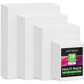 ARTEZA Canvas Boards for Painting, Multipack of 28, 5x7, 8x10, 9x12, 11x14 Inches, Blank White Canvas Panels, 100% Cotton, 8 oz Gesso-Primed, Art Supplies for Acrylic Pouring and Oil Painting