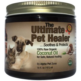 100% Organic Coconut Oil for Dogs & Cats - Skin and Coat - 16 fl oz - Use Topically on Dry Itchy Skin, Paws, Elbows and Cracked Nose - Cold Pressed, All Natural and Safe to Eat - Soothes and Protects