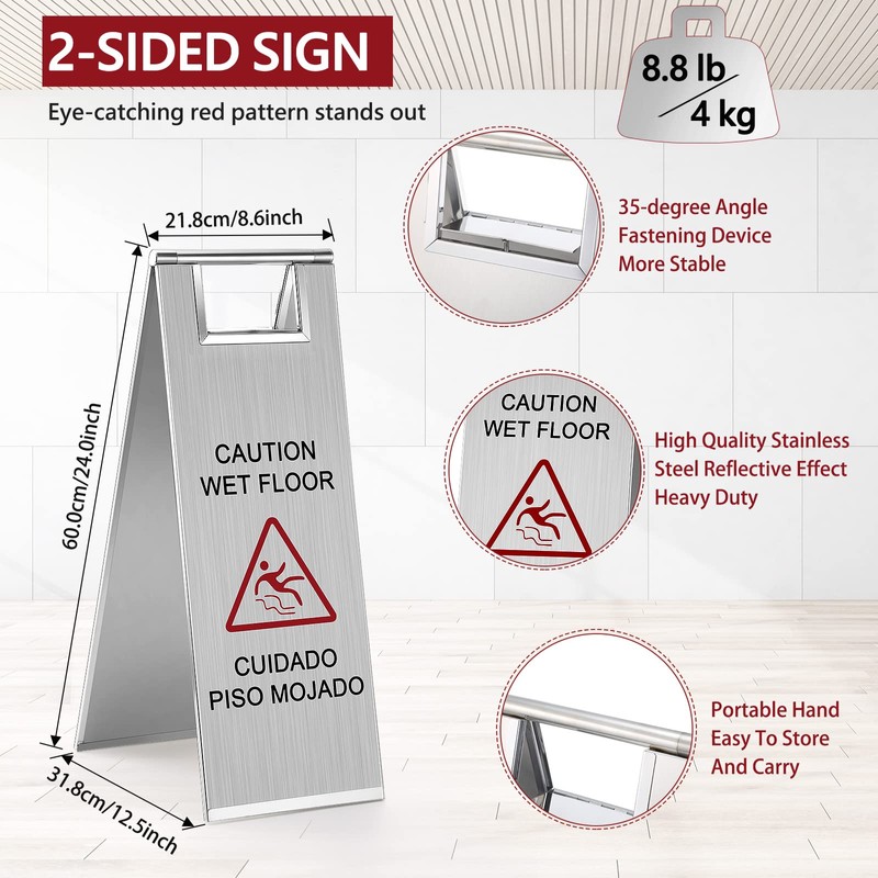 LEIFIDE Stainless Steel Wet Floor Caution Sign Bulk 8.8 Pound
