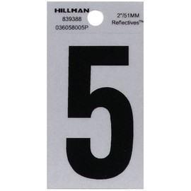 Hillman 839388 2-Inch Black on Silver Reflective Square-Cut Mylar House, Number 5