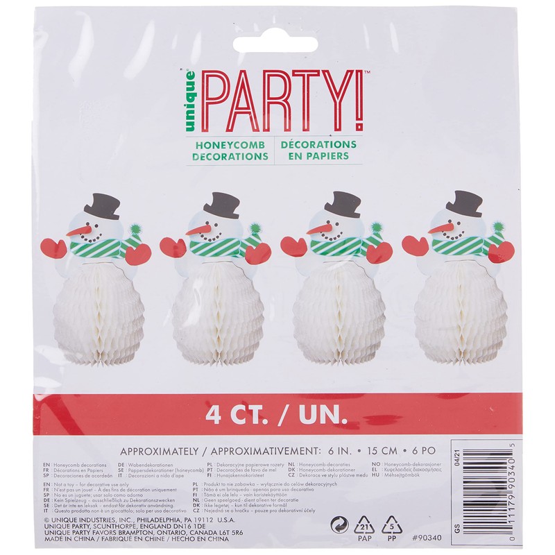 Unique Snowman Honeycomb Decorations-6" | White | 4 Pcs, 6",