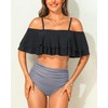 Tempt Me Women Two Piece Off Shoulder Ruffled Flounce Crop
