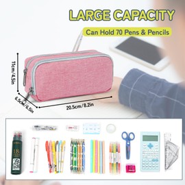 Della Gao Big Capacity Pencil Case, Durable Nylon Pencil Bag Aesthetic Pencil Pouch Travel Simple Stationery Bag Office Organizer Pen Bag for Adults - Pink
