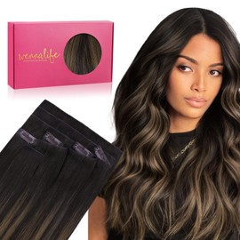 WENNALIFE Invisi Edge Clip in Hair Extensions Real Human Hair, 22 Inch 150g 7pcs Balayage Dark Brown Mixed Chestnut Brown Seamless Clip in Extensions Remy Hair Clip Ins Invisible PU Skin Weft Straight