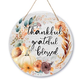 Welcome Sign For Front Door, Thankful Grateful Blessed Sign, Thanksgiving Gifts, Autumn Pumpkin Wooden Sign House Decor, Fall Welcome Door Sign, Farmhouse Front Door Porch Outdoor Hanging Sign -33