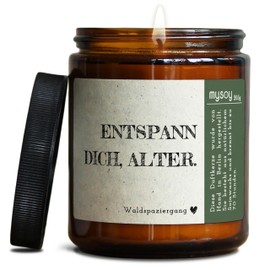 GLÜCKLICHT Duftkerze mit asozialem Spruch | Handgemacht aus Sojawachs | In Geschenkbox | Gast Geschenk Freundschaft Kumpel Papa Partner Schwester BFF Deko schlechte Laune |Waldspaziergang