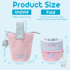 Biiange Standing Pencil Bag, Plush Pencil Pouch, Big Capacity Portable Pen Holder with Removable button strap,Kawaii Pen Bag, Stationery Storage Case, Makeup Pouch, for Daily Study Work(1Pcs)