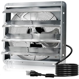 Hiorucet 16 Inch Wall Mounted Shutter Exhaust Fan with 1.8m Power Cord, 2060CFM High Speed Low Noise Aluminum Louvered Exhaust Fan for Greenhouse, Garage, Shop, Attics, Chicken Coop Ventilation Fan.