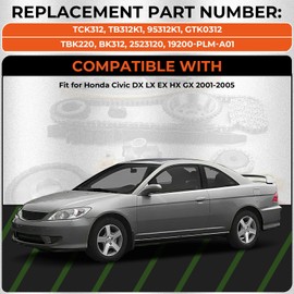 ISINSWIFT Engine Timing Belt Kit with Water Pump Compatible with Honda Civic DX LX EX HX GX 1.7L L4 16V 2001-2005 Replace# TCK312, TB312K1, 95312K1, GTK0312, TBK220