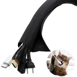 Scettar Cable Management, Diameter10mm/0.39 inch * 5m/16.4ft Cable Tidy Sleeve, Suitable for Computer TV Home Office, Cable Tidy Protects Cables from Pets Chewing（Black）